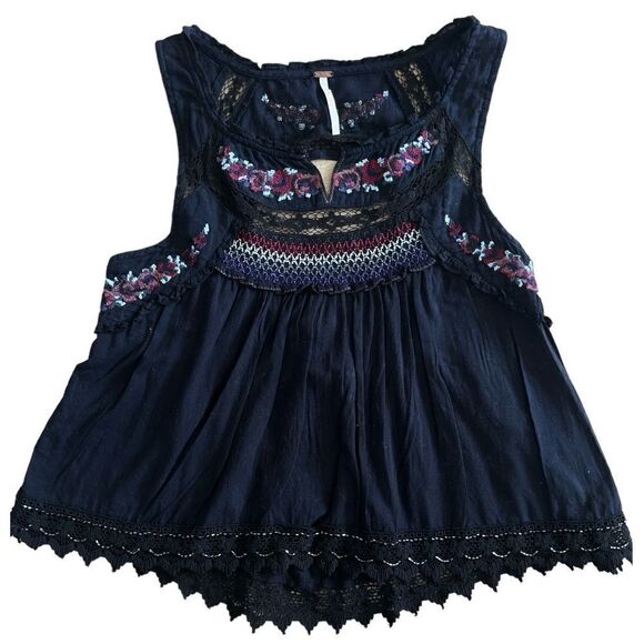 FREE PEOPLE Floral Embroidery Beaded Tan Top Size S - Picture 6 of 8